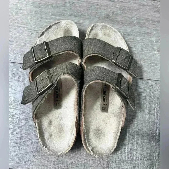 Birkenstock Arizona Khaki Wool Happy Lamb Unisex Sandals 37 Narrow - Picture 6 of 7